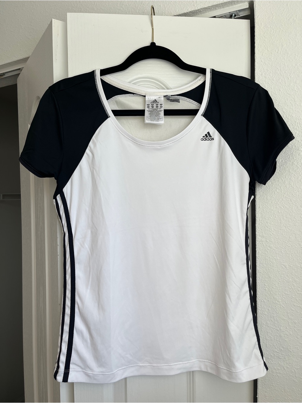 Adidas White & Black Short Sleeve Athletic Top